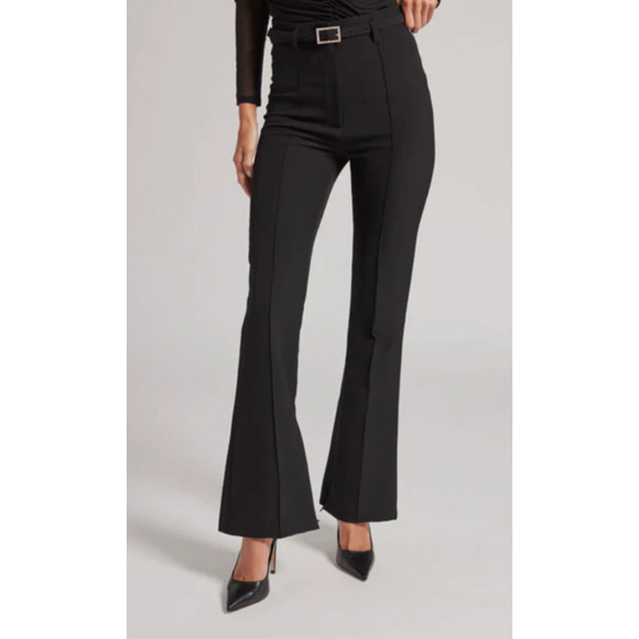 Generation Love Leah Crepe Pants High Waisted Belted Flared Leg Black Size 4 NEW